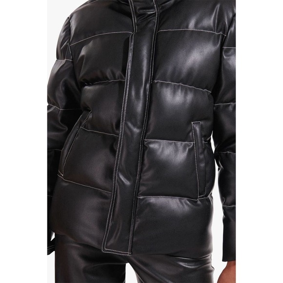 STAUD Ace Vegan Leather Contrast Stitching Puffer Coat Jacket - Picture 4 of 10